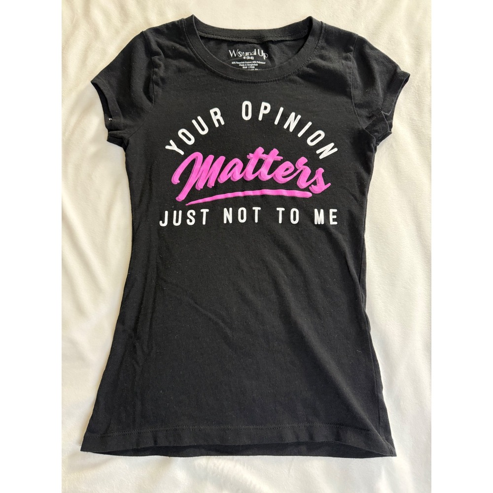 Wound Up Your Opinion Matters Graphic Tee Black Pink Sarcastic S S 3-5